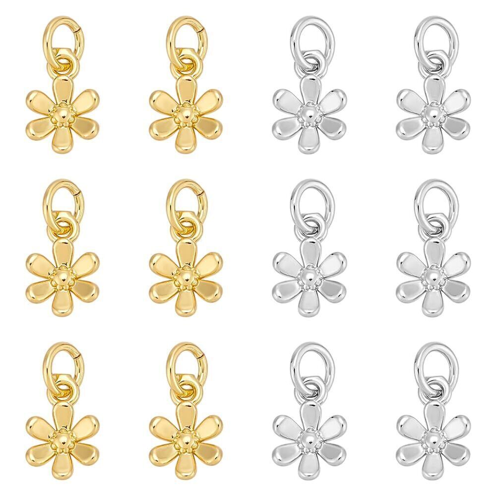 9350 18K Gold & Platinum Plated Brass Flower Charms, Dangle Charm Pendants